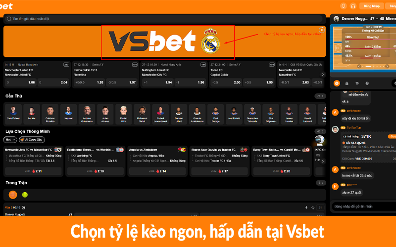 Chọn tỷ lệ kèo ngon, hấp dẫn tại Vsbet