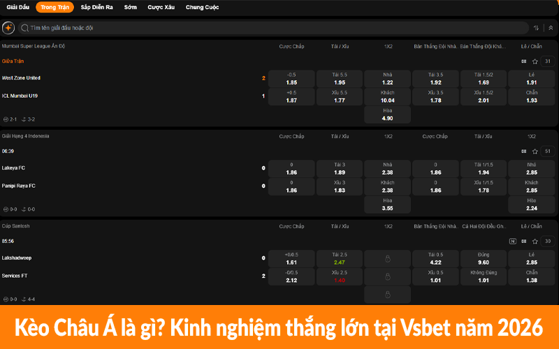 Kèo Châu Á là gì? Kinh nghiệm thắng lớn tại Vsbet năm 2026