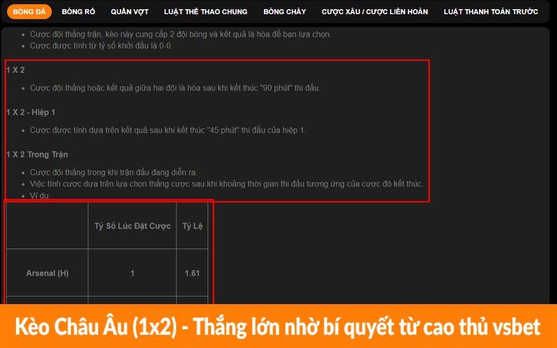 Kèo Châu Âu (1x2) - Thắng lớn nhờ bí quyết từ cao thủ vsbet