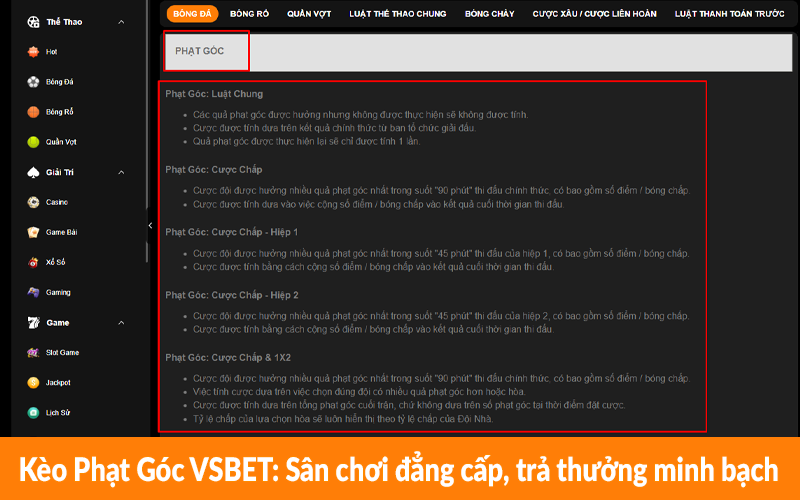 Kèo Phạt Góc VSBET - Sân chơi đẳng cấp, trả thưởng minh bạch