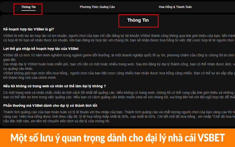 Một số lưu ý quan trọng dành cho đại lý nhà cái VSBET