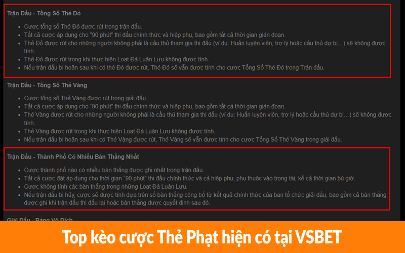 Top kèo cược Thẻ Phạt hiện có tại VSBET