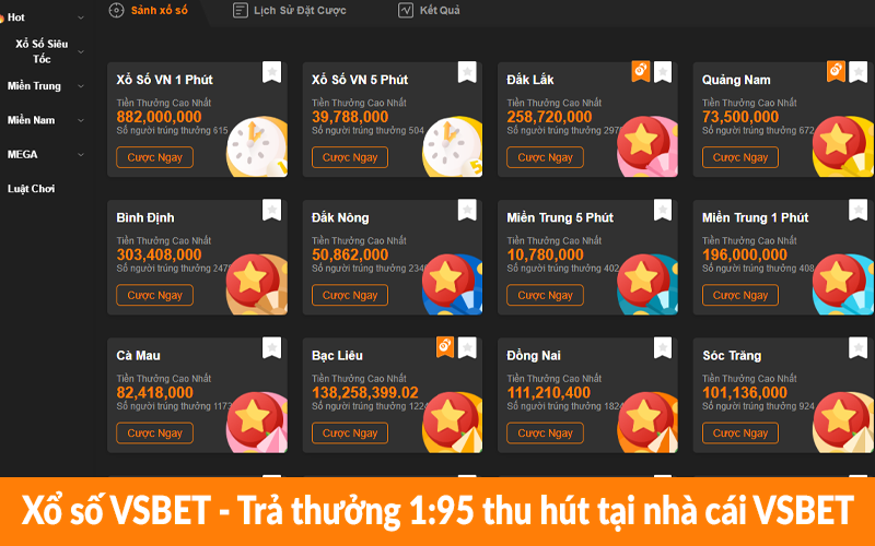 Xổ số VSBET - Trả thưởng 1:95 thu hút tại nhà cái VSBET